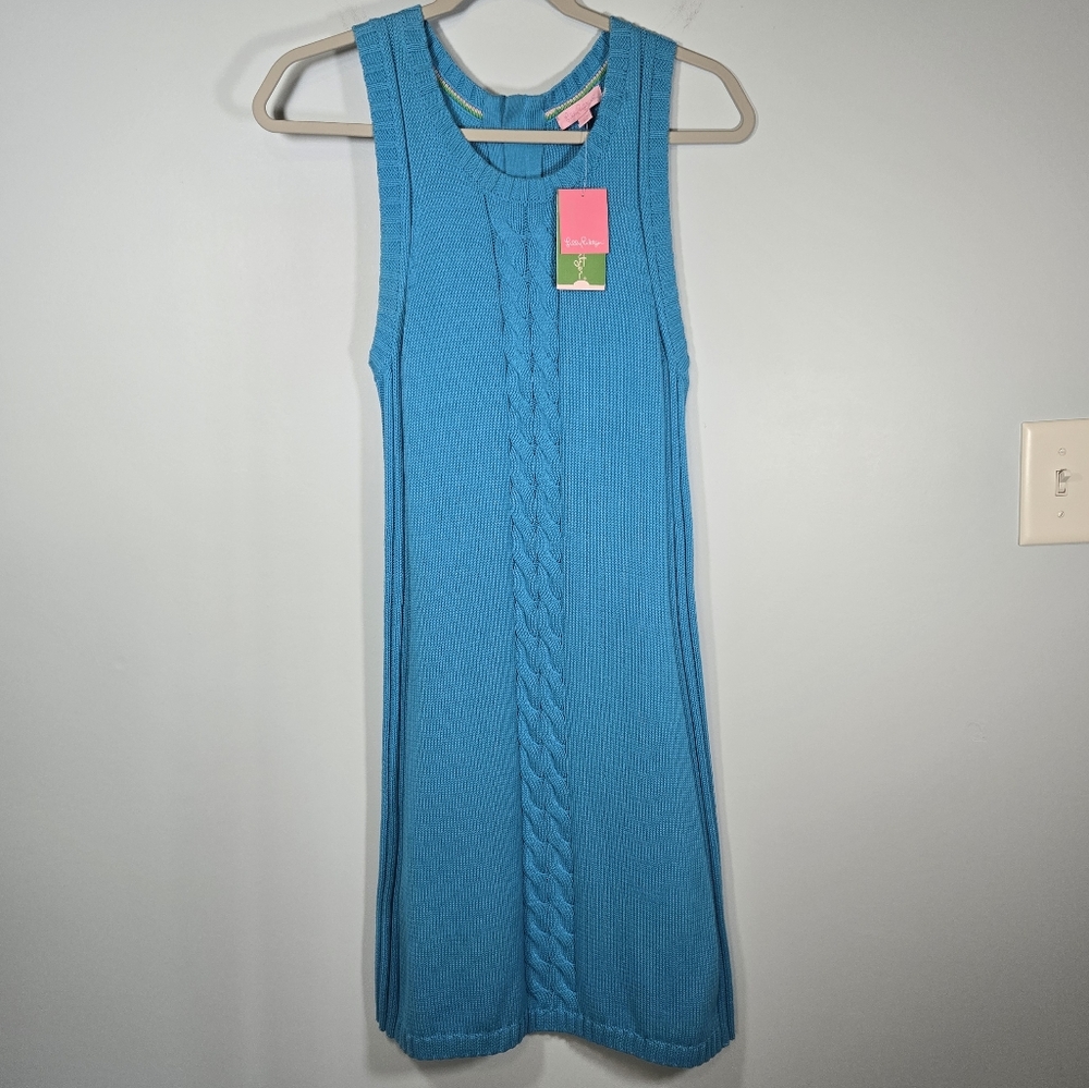 NWT Lilly Pulitzer Elise Sweater Shift Dress Ariel Blue Teal Women’s Size‎ Large